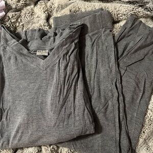 Gray V-Neck Tunic and Pants Set